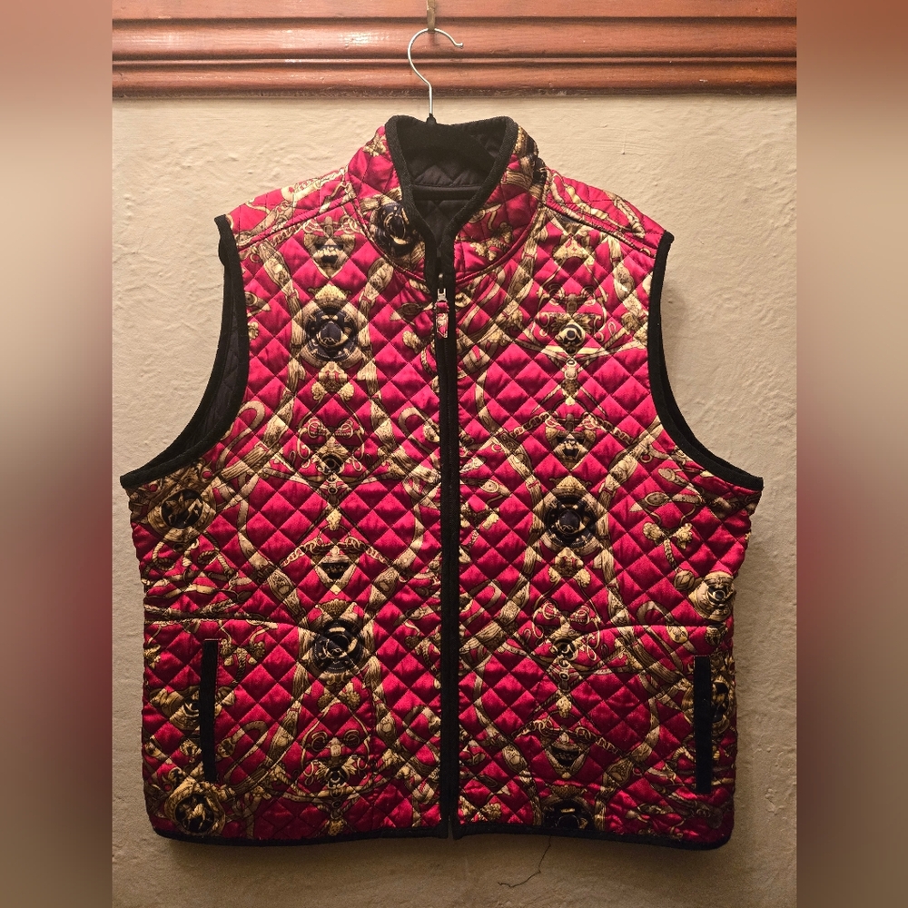 Quilted Baroque Print Vest | Reversible Black | Y2K Statement Puffer Vest